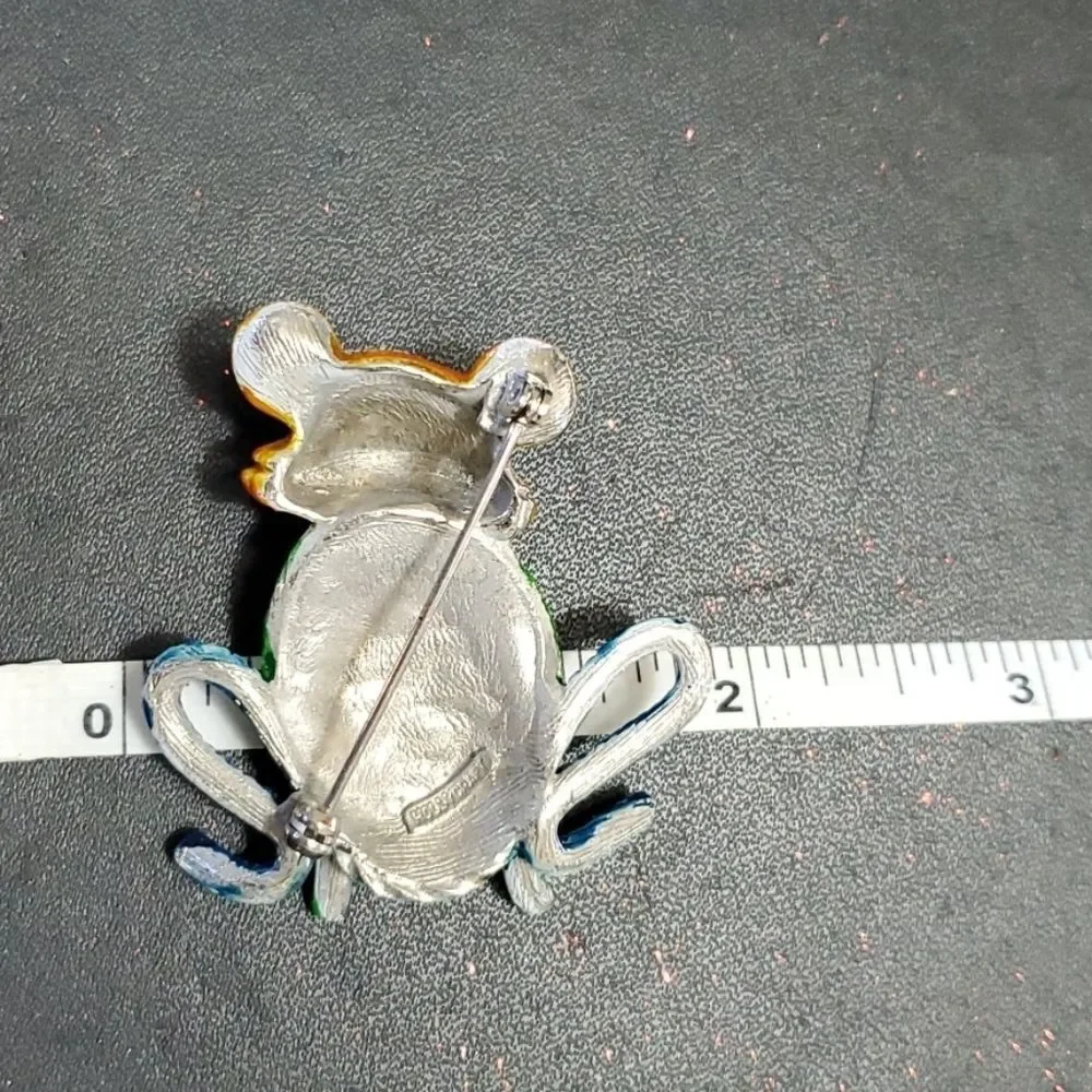 Hollycraft vintage collector yarn frog brooch colorful silver tone